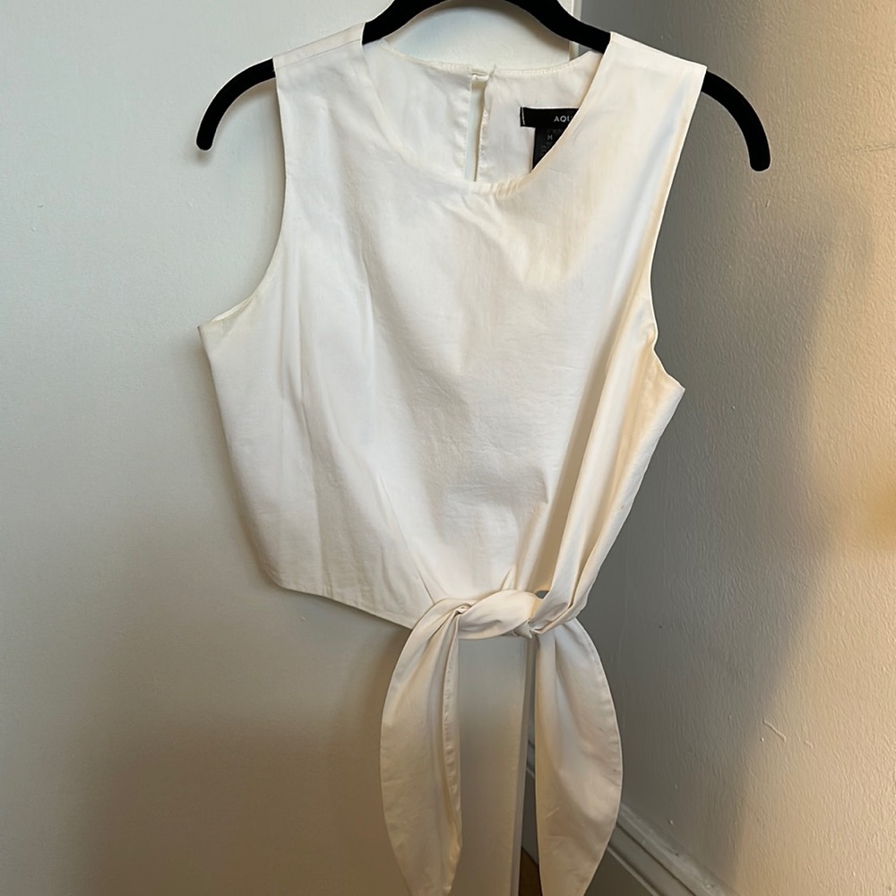Aqua white tank top with front tie